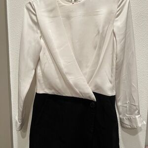 Halston Heritage black and white color block dress